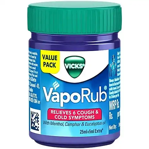 Vicks Vapo Rub With Menthol, Camphor & Eucalyptus Oil - Relieves Cold & Cough, Clears Blocked Nose, 25 ml Bottle